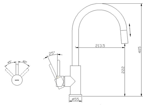 Omnires Y baterie bucătărie pe picior inox Y1255IN