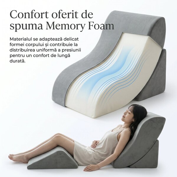 Perna ortopedica set 3 piese memory foam recuperare gravitate zero, Gr