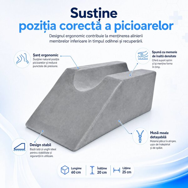 Perna ortopedica ridicare picioare memory foam 45° cu husa catifea, Gr