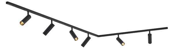 Sistem de iluminat cu șină modern cu 6 spoturi negre monofazate - Slimline Uzzy