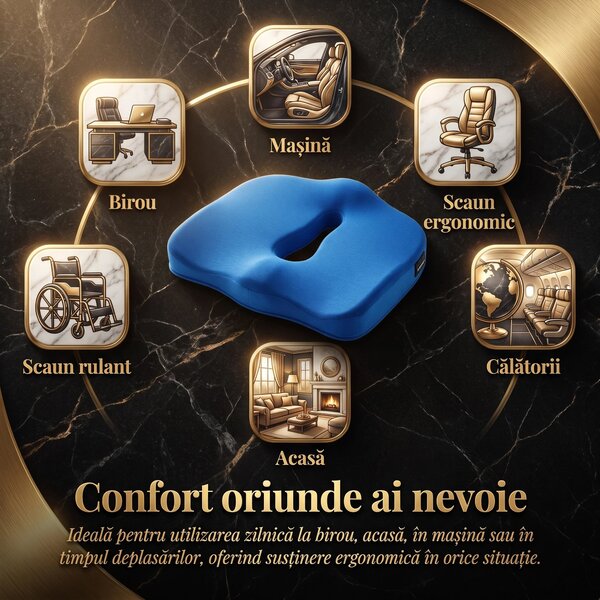 Perna ortopedica sezut memory foam cu gel si ventilatie ORTO COCCIS Pl