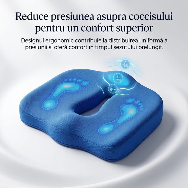 Perna ortopedica sezut memory foam cu gel si ventilatie ORTO COCCIS Pl