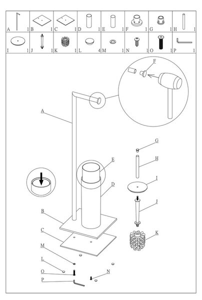 Sealskin Tube suport cu perie wc negru 800200