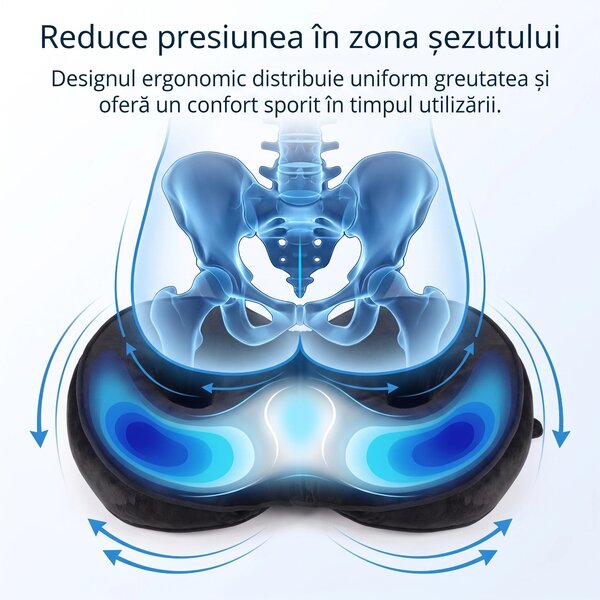 Perna ortopedica sezut memory foam pliabila, husa dubla catifea/mesh