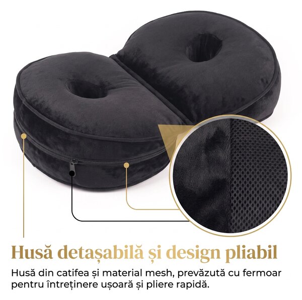 Perna ortopedica sezut memory foam pliabila, husa dubla catifea/mesh