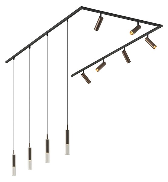 Sistem de iluminat pe șină modern negru cu 6 spoturi și 4 lumini suspendate bronz închis monofazat - Slimline Uzzy Loyce