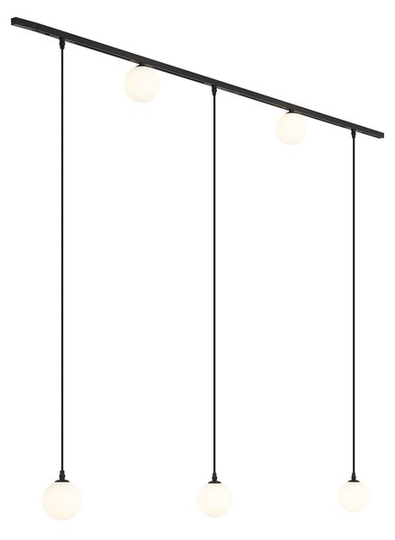Sistem de iluminat cu șină modern negru cu 2 spoturi și 3 lumini suspendate monofazate - Slimline Eira