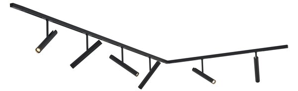 Sistem de iluminat cu șină modern negru cu 6 spoturi negre monofazate - Slimline Avery