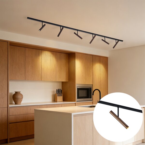 Sistem de iluminat pe șină modern negru cu 6 spoturi bronz închis monofazate - Slimline Avery