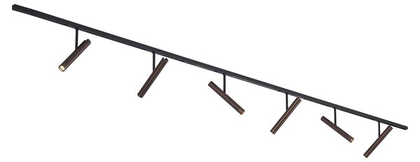 Sistem de iluminat pe șină modern negru cu 6 spoturi bronz închis monofazate - Slimline Avery