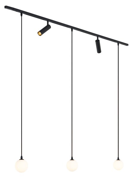 Sistem de iluminat pe șină modern negru cu 2 spoturi și 3 lumini suspendate monofazate - Slimline Uzzy Eira