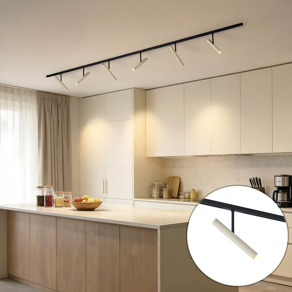 Sistem de iluminat pe șină modern negru cu 6 spoturi bej monofazate - Slimline Avery