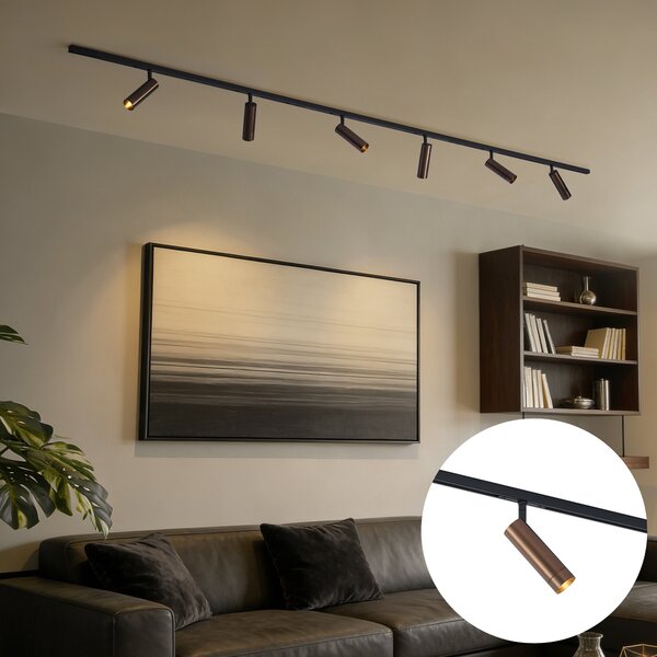 Sistem de iluminat pe șină modern cu 6 spoturi bronz închis monofazat - Slimline Uzzy