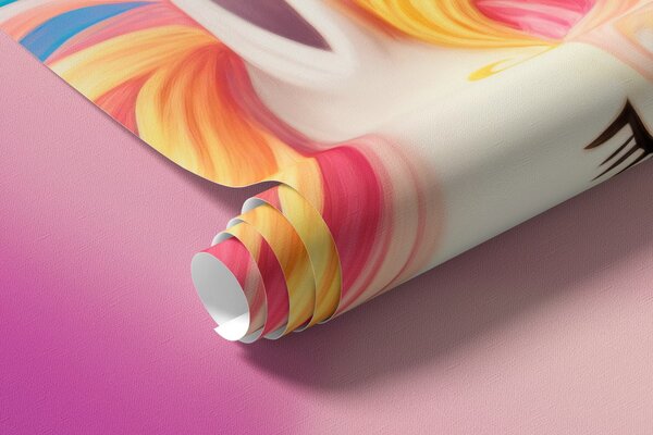 Tapet Un cal unicorn cu un curcubeu, nori și un cer înstelat, Fototapet Pentru Copii, w08820 : Uwalls.ro
