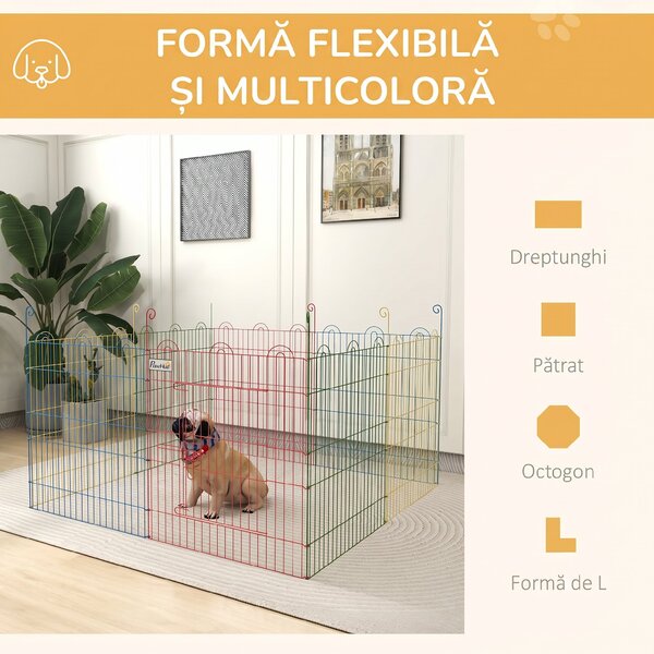 PawHut Țarc pentru Câini cu 8 Panouri, Ușă cu Zăvor, din Oțel, Ø156x60 cm, Multicolor | Aosom Romania