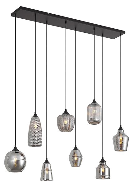 Lampa suspendată Art Deco neagră cu sticlă fumurie cu 8 lumini - Hanne
