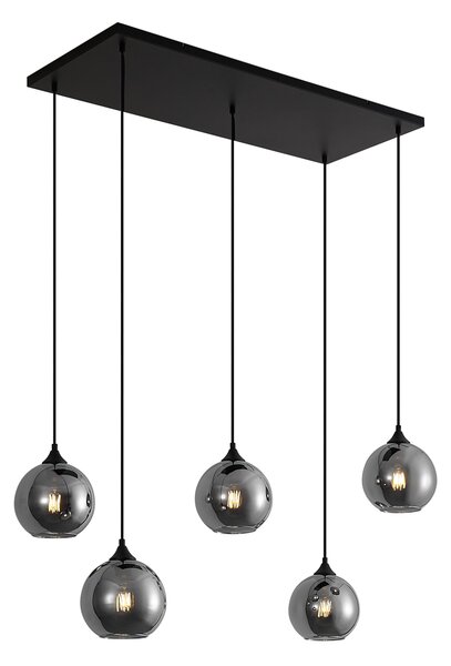Lampă suspendată Art Deco neagră cu sticlă fumurie cu 5 lumini - Wallace