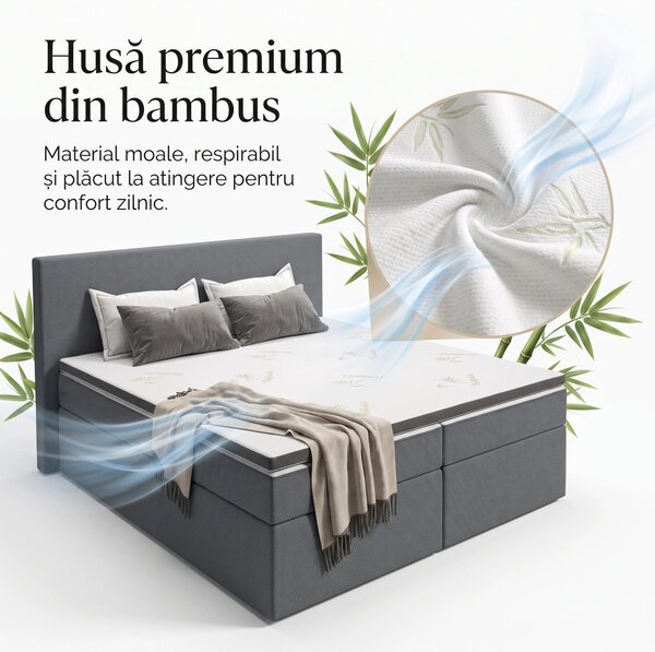 Topper ortopedic saltea spuma memorie gel cooling, husa bambus, Alb