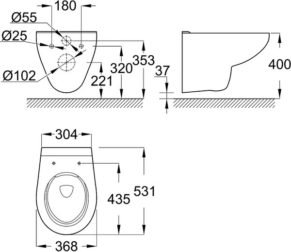 Grohe Bau Ceramic vas wc agăţat fără margine alb 39427000