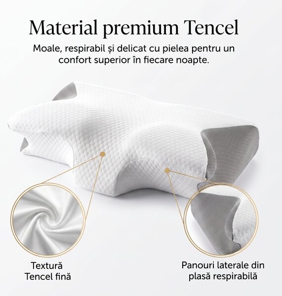 Fata de perna ergonomica Tencel, 60×40×12 cm, Alb