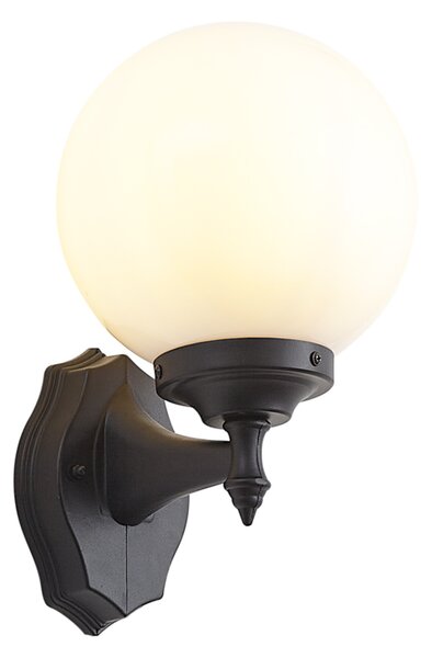 Lampă clasică de perete pentru exterior neagră cu sticlă opal IP44 - Champs