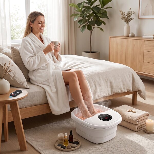 Aparat spa picioare Shiatsu pliabil cu incalzire apa, bule aer si role