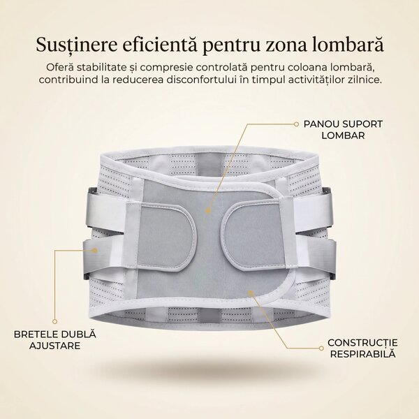 Corset lombar cu suport, 3 paduri detasabile (mesh/plus/magnetic), Gri