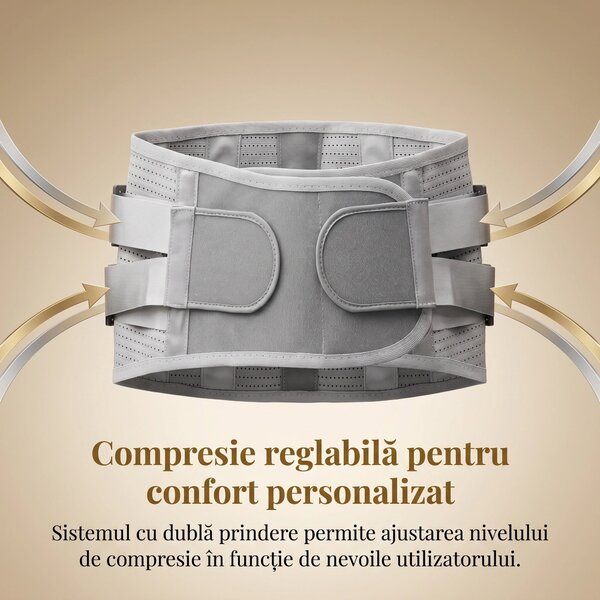 Corset lombar cu suport, 3 paduri detasabile (mesh/plus/magnetic), Gri