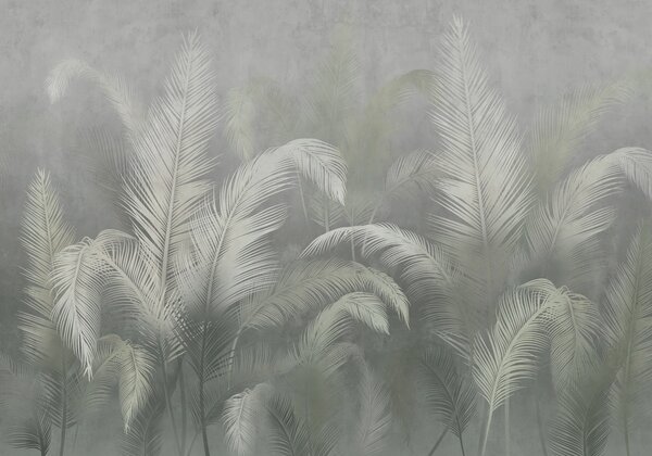 Tapet Tropical frunze de palmier în stil grunge în culoarea verde, Fototapet Natură, w03250v2 : Uwalls.ro