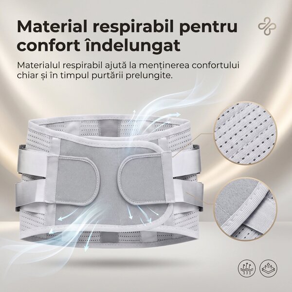 Corset lombar cu suport, 3 paduri detasabile (mesh/plus/magnetic), Gri