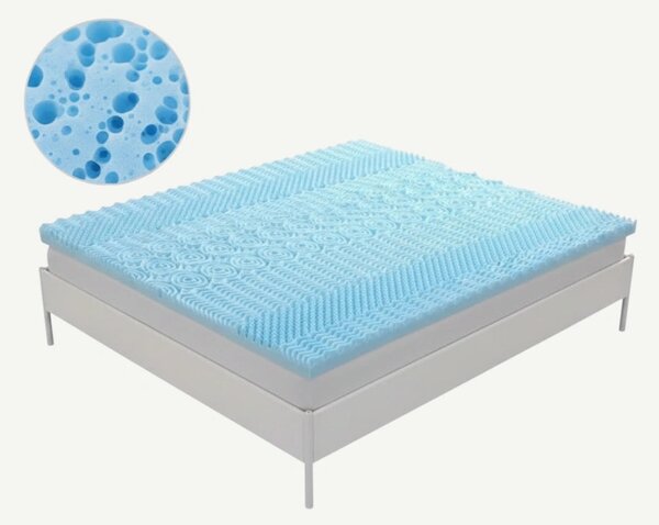 Topper ortopedic saltea spuma memorie gel cooling, 5 zone, Alb/Albastr