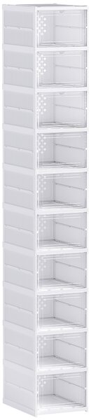 HOMCOM Pantofar Pliabil Slim, Modular, cu 10 Cutii pentru Pantofi, Economisire Spațiu, Fără Montaj, Alb | Aosom Romania