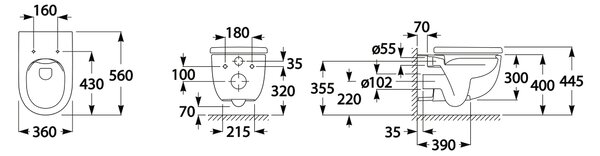 Roca Meridian vas wc agăţat fără margine alb A34624L000