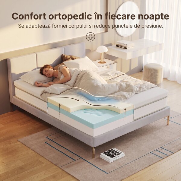 Topper ortopedic saltea spuma memorie infuzie gel, Alb