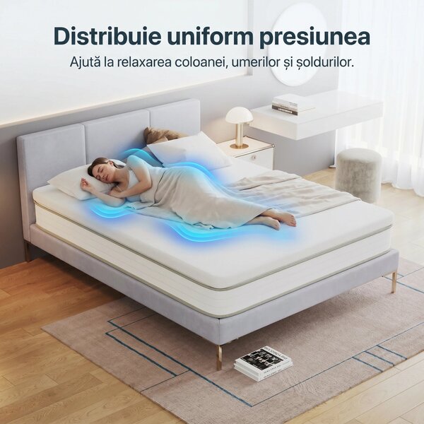 Topper ortopedic saltea spuma memorie infuzie gel, Alb