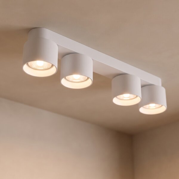 Nordlux Downlight Pitcher, alb/argintiu, 4 becuri, metal, GU10, reglabil, Alb, Camera de zi / sufragerie, Metal, Modern