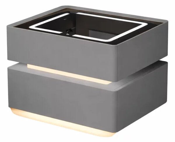 Noptiera inteligenta cu incarcare wireless, iluminare LED, 2 sertare de depozitare – gri antracit, design modern din sticla si lemn