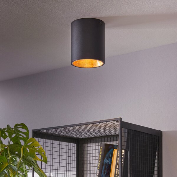 EGLO Polasso plafonieră LED rotundă, negru-auriu, Negru, Camera de zi / sufragerie, Metal, Modern