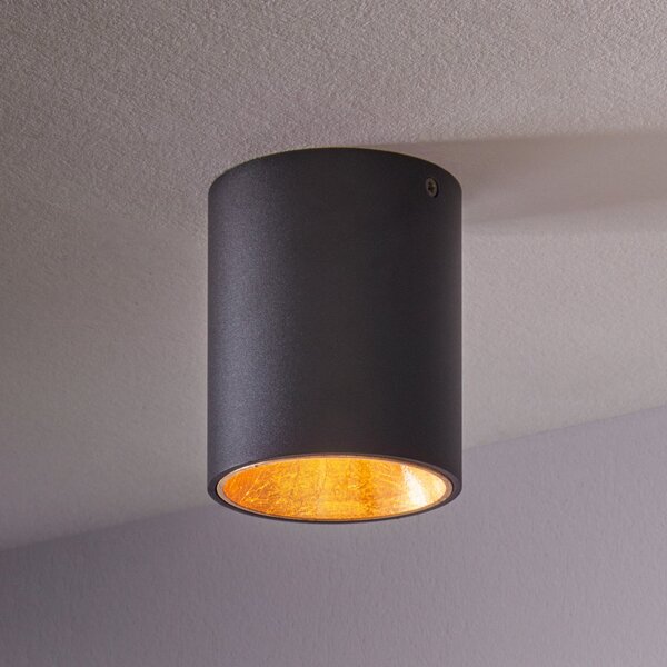 EGLO Polasso plafonieră LED rotundă, negru-auriu, Negru, Camera de zi / sufragerie, Metal, Modern