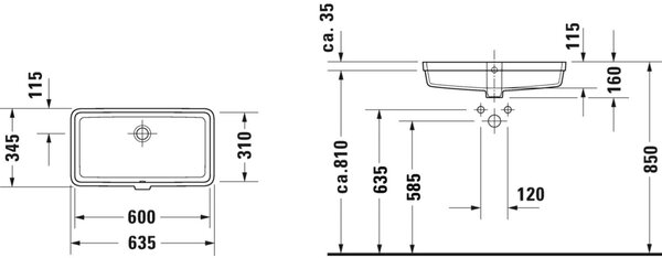 Duravit Vero Air lavoar 60x31 cm dreptunghiular sub blat alb luciu 0384600000