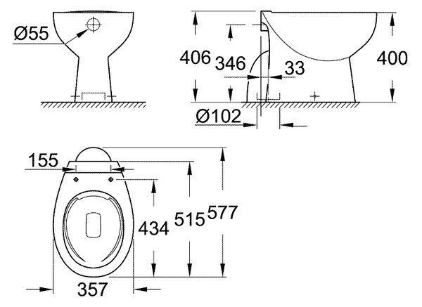 Grohe Bau Ceramic vas wc stativă fără margine alb 39431000