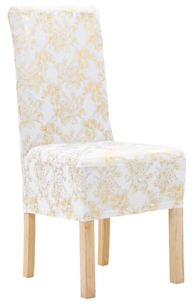Huse de scaun elastice drepte, 4 buc., alb cu imprimeu auriu