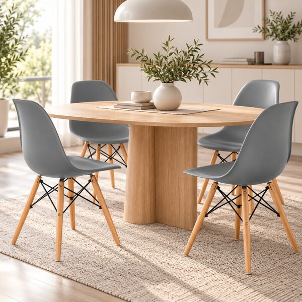Scaun bucatarie si dining, stil nordic, gri, picioare din lemn natur, structura metalica, maxim 120 kg