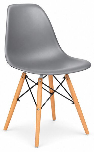 Scaun bucatarie si dining, stil nordic, gri, picioare din lemn natur, structura metalica, maxim 120 kg