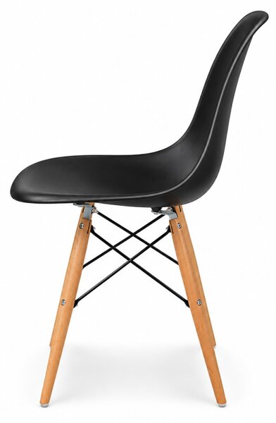 Scaun bucatarie si dining, stil scandinav, negru, picioare din lemn natur, spatar ergonomic, maxim 120 kg