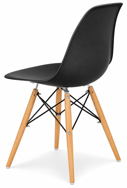 Scaun bucatarie si dining, stil scandinav, negru, picioare din lemn natur, spatar ergonomic, maxim 120 kg