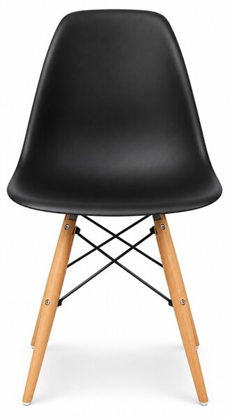 Scaun bucatarie si dining, stil scandinav, negru, picioare din lemn natur, spatar ergonomic, maxim 120 kg