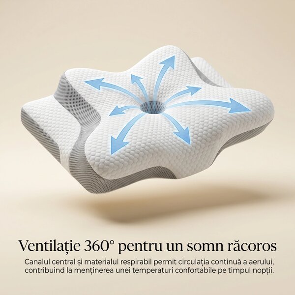 RESIGILAT Perna ortopedica cervicala contur din spuma cu memorie, husa