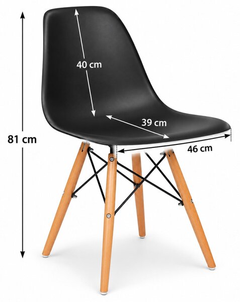 Scaun bucatarie si dining, stil scandinav, negru, picioare din lemn natur, spatar ergonomic, maxim 120 kg