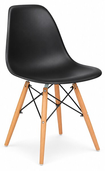 Scaun bucatarie si dining, stil scandinav, negru, picioare din lemn natur, spatar ergonomic, maxim 120 kg